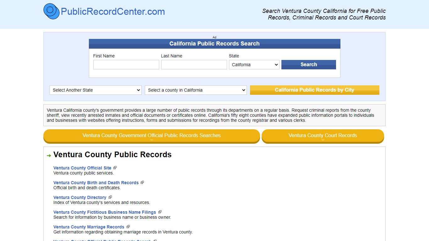 Ventura County California Free Public Records - Court Records ...